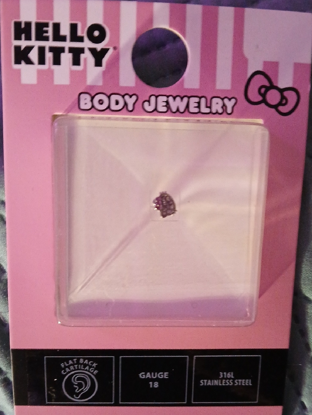 Hello Kitty Silver-Tone Stud Earrings with Pink Crystals